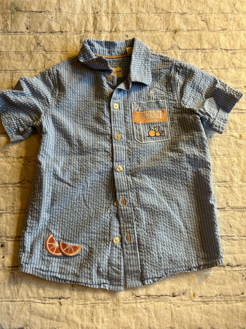 SCOTCH & SODA BOYS (2) SEERSUCKER SHORT OUTFITS BLUE/ORANGE JUICE BOX GRAPHICS 7 - Picture 4 of 10